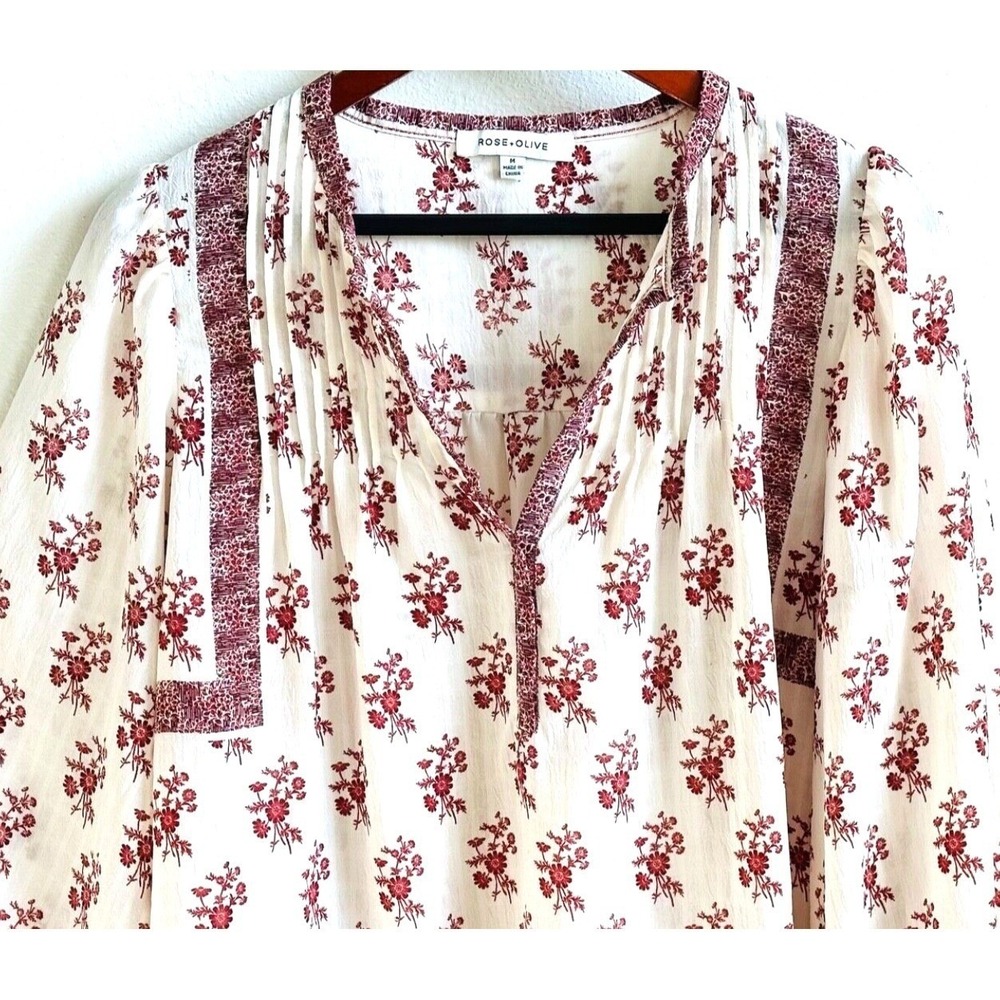 ROSE+OLIVE Peasant Top Ivory Floral Long Sleeve Relaxed Women's Medium - Picture 3 of 7